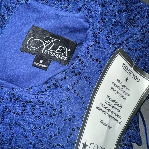 Nwot alex evening Long Sleeveless Lace Dress with Cascade Ruffle Front slit sz 8 - Picture 5 of 5